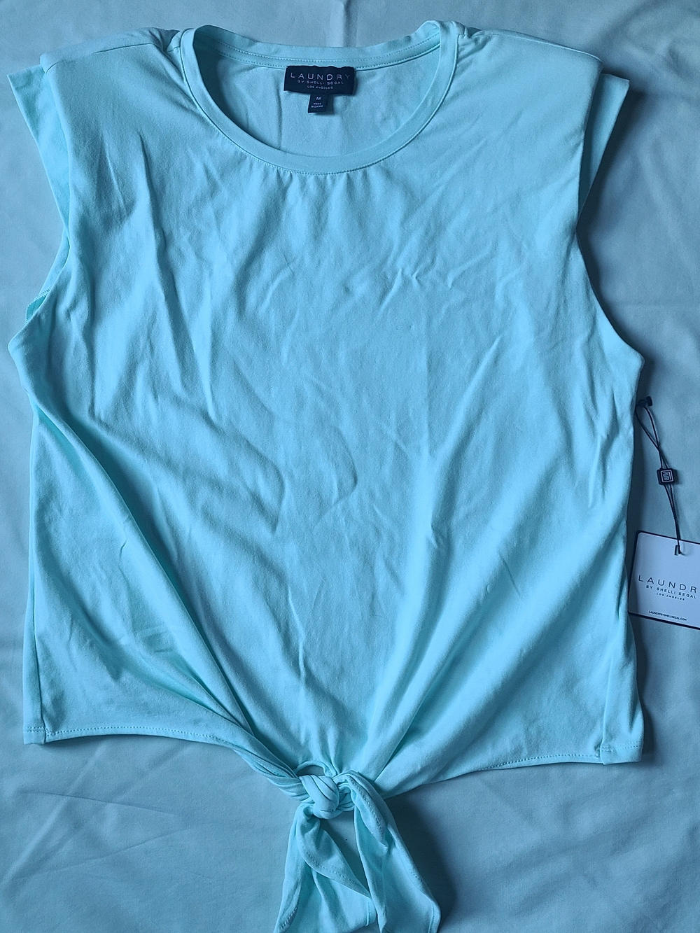 Laundry by Shelli Segal Women's Light Aqua Tie-Front Sleeveless Top
